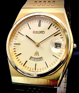 SEIKO WATCH MAJESTA ANTIMAGNETIC QUARTZ 9533-6000 GOLD DAY DATE - Picture 1 of 22