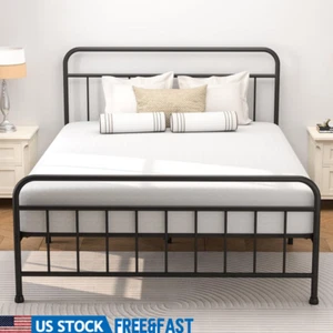 Queen Metal Bed Frame High Profile No Box Spring Needed Sturdy Construction New - Picture 1 of 8