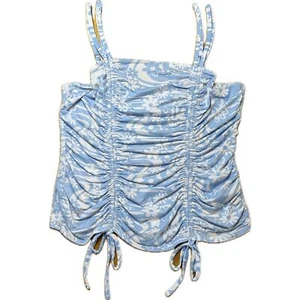 No Boundaries geblümtes Tanktop XL blau verstellbare Träger gerafft seitlich zum Binden Damen - Bild 1 von 5