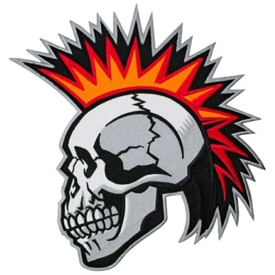 Skull Mohawk Iron-on & Sew-on Back Patch | Biker Gang Motorcycle Outlaw Logo - Image 1 of 4