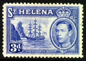SANTA ELENA rey Jorge VI 1938 3d. Insignia ultramarina de Santa Elena SG 135 COMO NUEVA - Imagen 1 de 2