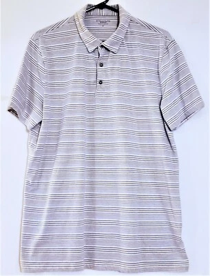 Structure Men Striped Polo Shirt Silver White Slim Fit Extra Large Short Sleeve - Image 1 of 2
