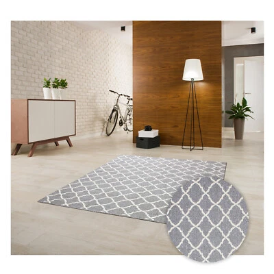 Kurzflor Teppich 160 cm Grau Modern Marokkanisches Design Rutschfest Orient - Bild 1 von 4