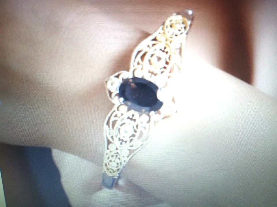 14K GOLD PLATINUM OVER GENUINE CHOCOLATE TOPAZ BANGLE BRACELET SZ 7-8IN+ BONUS - Image 1 of 2