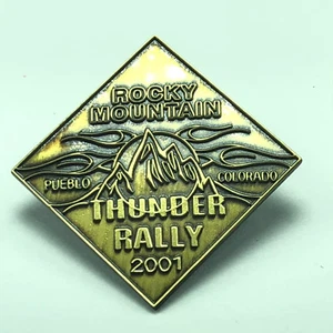 HARLEY DAVIDSON MOTORCYLE PINBACK PIN vintage badge Thunder Rally Pueblo brass - Picture 1 of 2