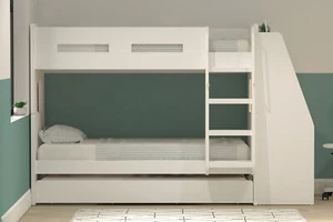 White Bunk Beds With Large Desk And Trundle Underneath - New Kids Beds - Olympic - Picture 1 of 2