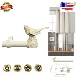 Stylish Country White Curtain Rod with Bird Finials - Fits 28" - 48" Windows - Picture 1 of 10