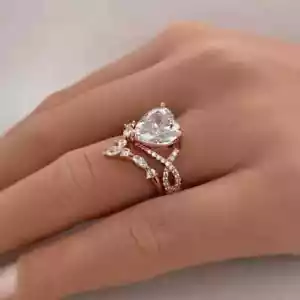 3Ct Heart Cut Lab-Created Diamond Wedding Bridal Ring Set 14K Rose Gold Plated - Picture 1 of 9