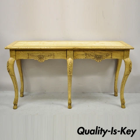 Baker Italian Regency Provincial Oak 2 Drawer Hoof Foot Console Hall Sofa Table Cover