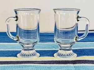 Set Of 2 Anchor Hocking Clear Glass 8oz Pedestal Mugs Irish Coffee Latte Cups - Picture 1 of 10