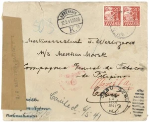 Denmark 1941 Cover to Philippines, Triple Censor incl."US Navy Yard Cavite P.I." - Picture 1 of 2