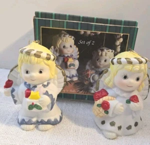 Vintage Giftco Ceramic Angel Christmas Bell Ornaments Set of 2, New - Picture 1 of 14