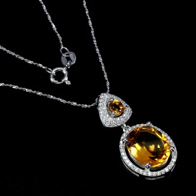 925 Argento Sterling Collana Ovale Citrino 12x10mm Gemma Gioielli - Immagine 1 di 4