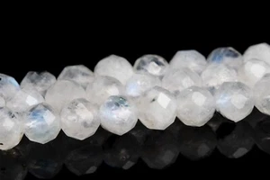 4 mm Natürlicher Regenbogen Mondstein Turmalin Einschlüsse Klasse A + Facettierte Runde Perlen - Bild 1 von 4