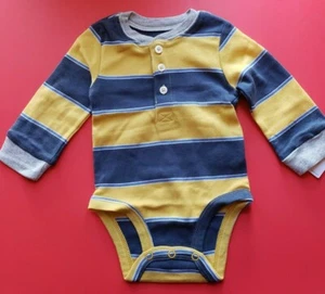 BOYS INFANT CARTER'S BABY YELLOW BLUE LONG SLEEVED HENLEY BODYSUIT SIZE 6 MONTHS - Picture 1 of 12