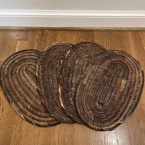 VTG Oval Wicker Woven Placemats Rattan Straw Mat Set Of 4 BOHO 18”X12” TIKI - Picture 1 of 3