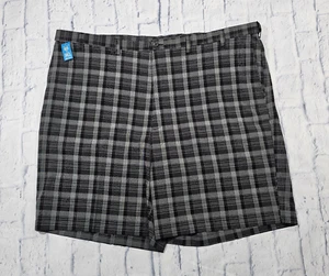 Haggar MENS SIZE 50 Gray Plaid Cool 18 Pro Flat Expandable Waist Big Tall Shorts - Picture 1 of 9