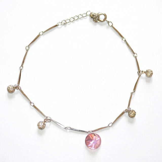 Cavigliera donna argento ciondolo cristallo rosa strass pendenti ragazza U20 - Immagine 1 di 1