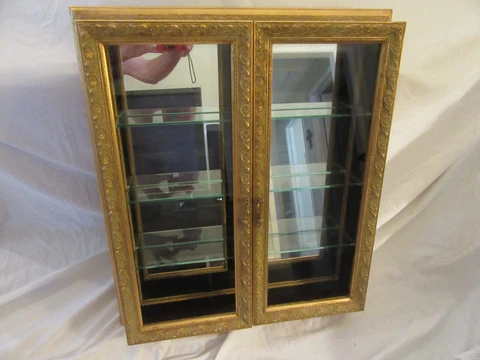 Bombay Co. Italian Carved Gold Wood Framed Wall Display Curio Cabinet Cover