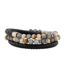 JOHN HARDY LEATHER JASPER & CHALCEDONY STERLING SILVER 925 BEADED WRAP BRACELET - Picture 1 of 8
