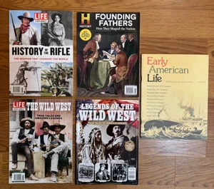 Lot 5 Magazines: Early American Life Wild West Founding Fathers History of Rifle - Picture 1 of 1