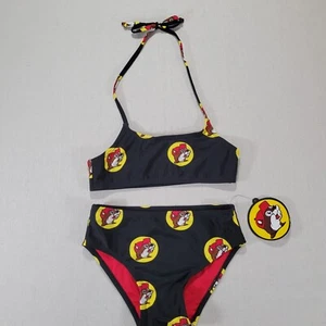 Buc-ees  Girl's 2 Piece Swim Suit Bathing Suit YS Bucees Black & Red  Logo New - Picture 1 of 12