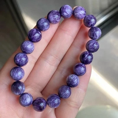 9.8mm Top Quality Natural Purple Charoite Crystal Gems Beads Bracelet AAA - Image 1 of 4