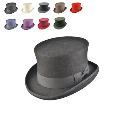 HAT CENTRAL Classic Victorian 100% Wool Top Hat for Men & Women – Steampunk Formal Dress Hat