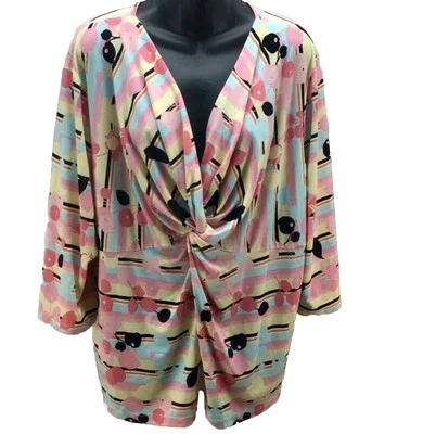 Apostrophe Plus 24 26 Rosa Negro Flor Manga 3/4 Elastizado Cuello en V Torcido Foto 1 de 3