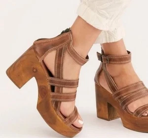 ROAN BY BED STU Corey Limited Ed Leather Platform Wooden ‘70s Heels Sandals 8.5 - Picture 1 of 12