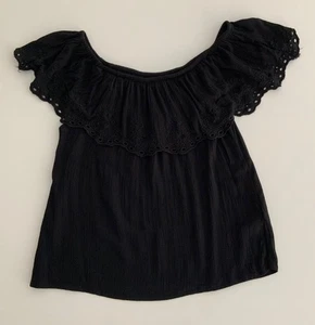 Superdry The Festival Fringe Black Bardot Top Medium - Viscose -  Made in India - Picture 1 of 6