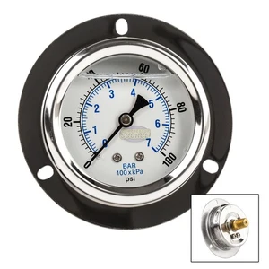 2.5" Liquid Filled Pressure Gauge 0-100 PSI 1/4" NPT CBM Panel Flush Mount - Picture 1 of 6