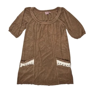 Juicy Couture Velour Mini Dress Brown Puff Sleeve Lace Pocket Y2K Women's M - Picture 1 of 6