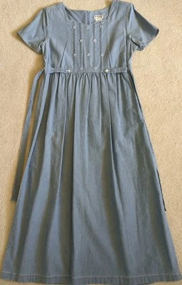 Винтажный 80-х 90-х Erika Chambray платье женщин средний синий джинсовой ткани Sweetheart пинтак * - Изображение 1 из 4