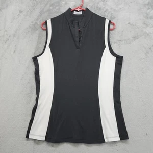 Callaway Top Womens L Black White Color Block Snap Neck Sleeveless Golf Polo - Picture 1 of 8