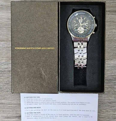 JARAGAR A034 Pilot 自动自动上链机械黑色表盘男士腕表 — 第 1/4 张图片