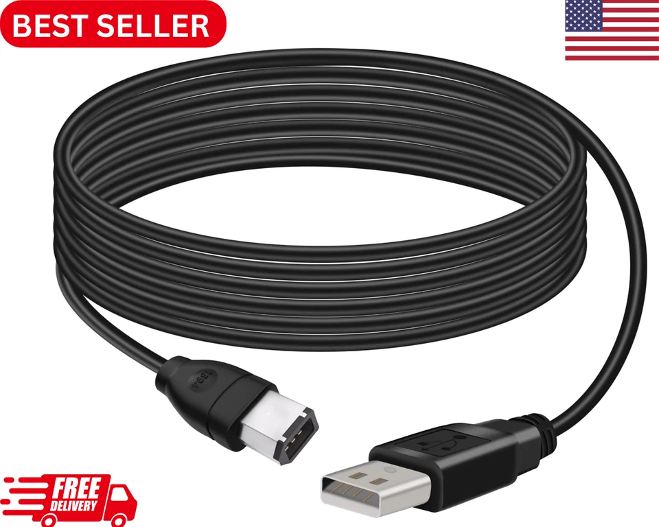 1.8m USB 2.0 Type A Male to IEEE 1394 Firewire 6Pin Male Data Adapter Converter - Image 1 of 4
