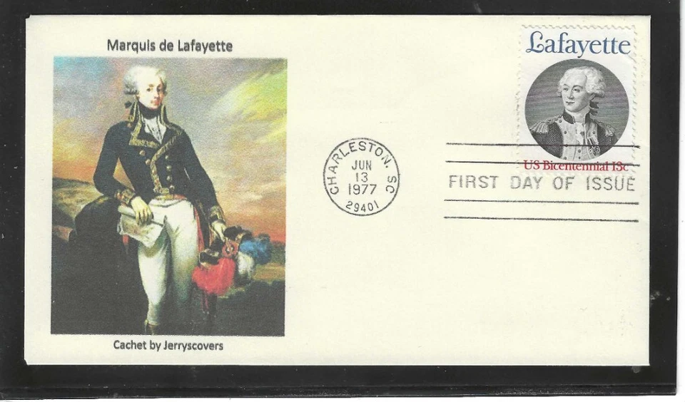 MARQUIS de LAFAYETTE FDC 1977 CHARLESTON, SC JERRY'S COVERS ONLY 1 MADE - Image 1 of 1