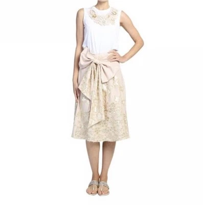 Falda Badgley Mischka con lazo frontal oro rosa claro apliques florales rodilla talla 8 línea A Foto 1 de 4