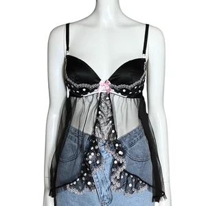 Victoria’s Secret Black Sheer Babydoll Cami Coquette Lingerie. Small 34C. Y2K - Picture 1 of 11