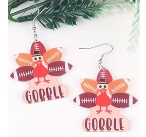 PENDIENTES PERFORADOS ACRÍLICOS COLGANTES PAVO ACCIÓN DE GRACIAS COSECHA “GOBBLE” - Imagen 1 de 1