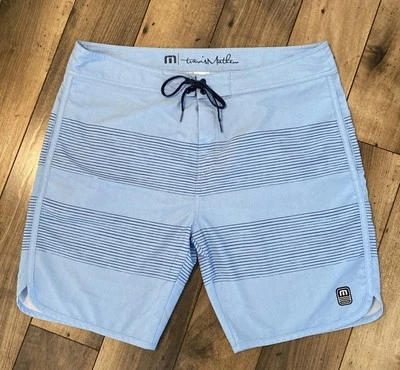 Travis Mathew Shorts Men's 38 Blue Striped Flat Front Golf Light Sport Active - Image 1 of 4