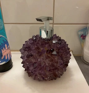 5" Amethyst Stone Soap Dispenser Unique Crystal Healing Bathroom Accessories Dec - Picture 1 of 6
