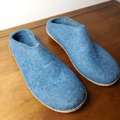 Zapatilla sin cordones de lana de fieltro Glerups EU48 suela de cuero azul Foto 1 de 4