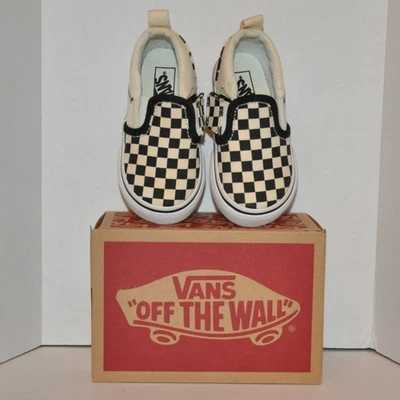 Nuevo en caja Zapato de Skate Niños Vans Asher V Blanco y Negro Cuadros Sin Cordones Talla 5 Originales Foto 1 de 4