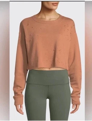 ALO Yoga Fierce Distressed Crewneck Cropped Pullover Sweatshirt Size XS Small * - Image 1 of 4