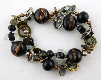 Pulsera elástica de cuarzo de vidrio soplado de marca artesanal de doble hilo metales mixtos Foto 1 de 4