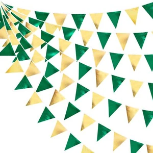 Green Gold Party Decorations Metallic Fabric Triangle Pennant Banner Flag Bun... - Picture 1 of 8
