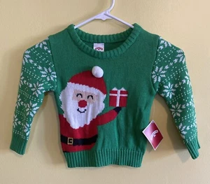 Holiday Time Kleinkind Jungen grün Weihnachten Santa Urlaub Pullover Größe 2T neu mit Etikett - Bild 1 von 3