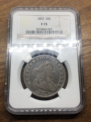 1803 50¢ Capped Bust Half Dollar Large 3 Variety NGC F-15! Looks VF! Very Rare** Cover